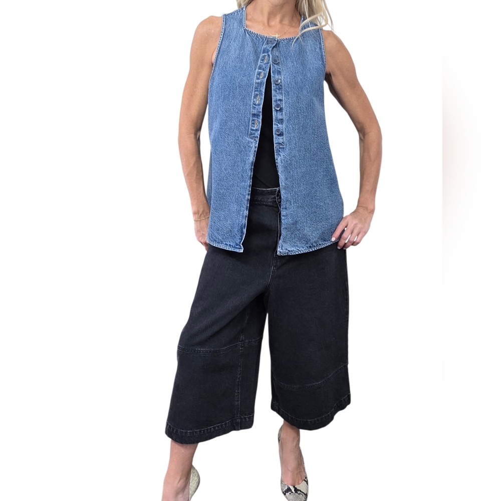 Tibi Denim Sleeveless Button Front Top Size 10 Minimalist Cotton - Picture 2 of 9